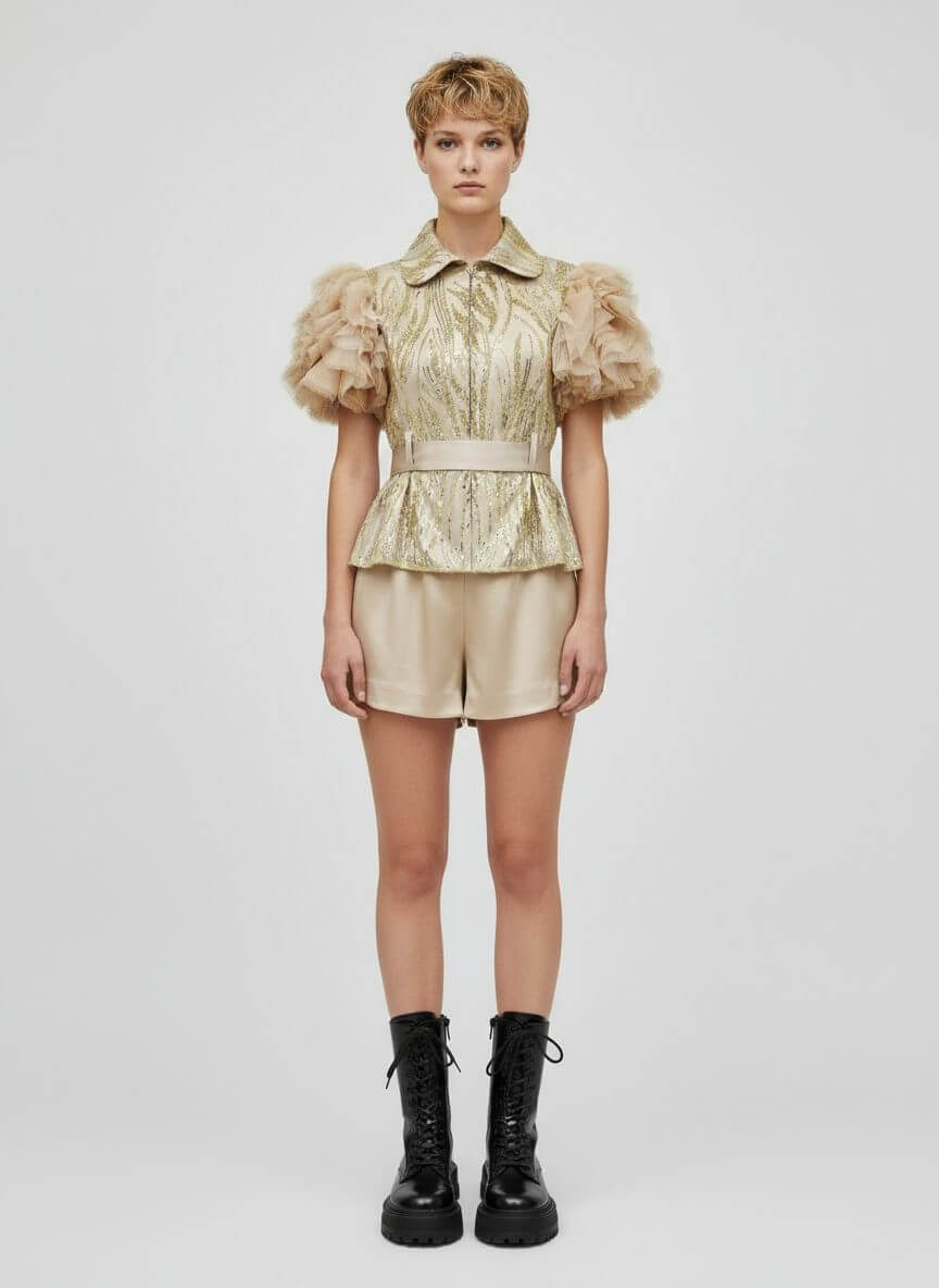 2madison Avenue Mi Vida Signature Gold New Miranda Glam Tulle Top - Image 2