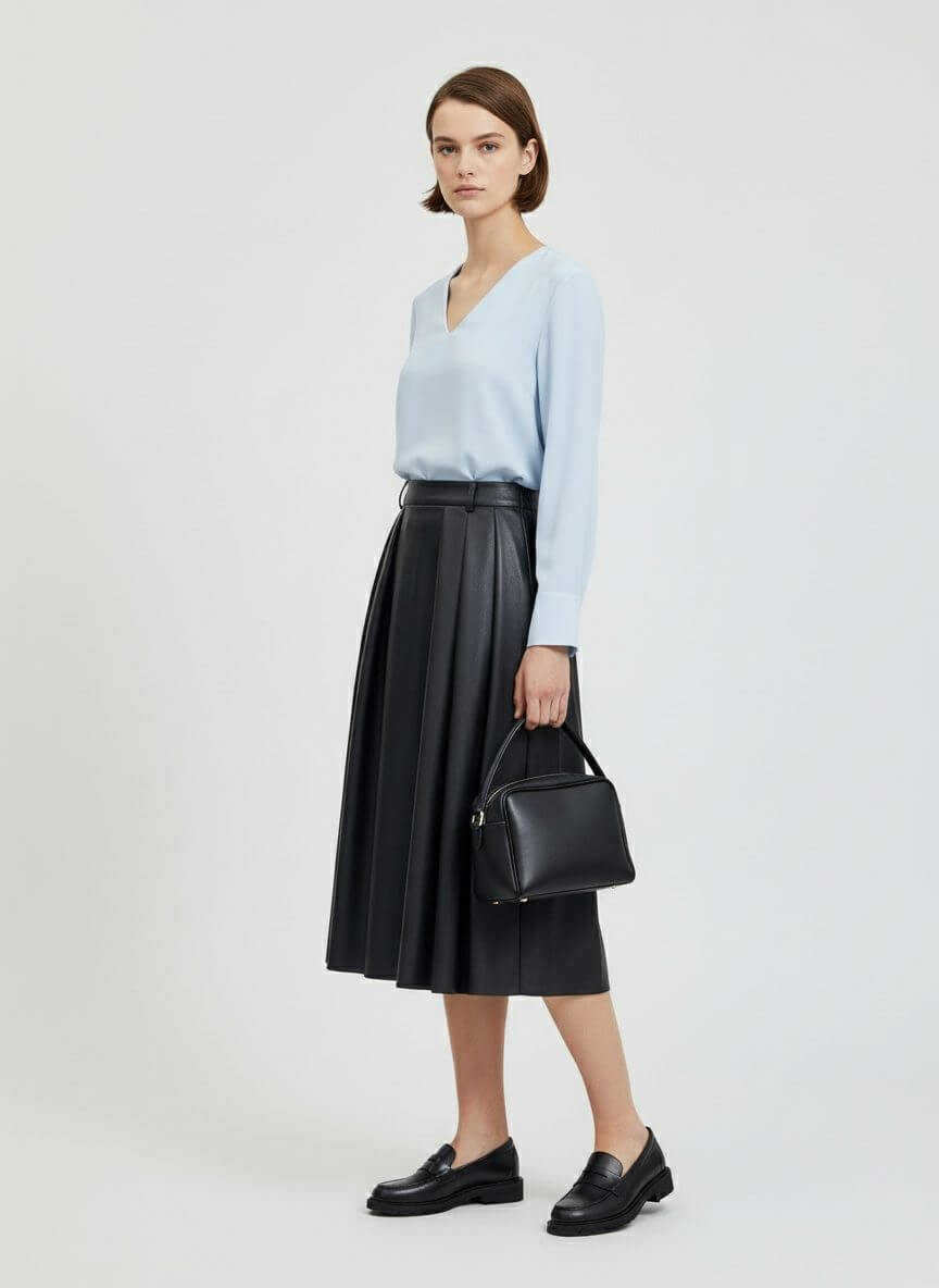 2madison Avenue Signature Black Fancy Ball Medium Skirt In Vegan Leather - Image 2