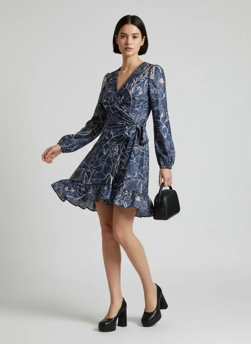 MundoE&E Blue Mini Wrap Velvet Cocktail Dress - Image 2