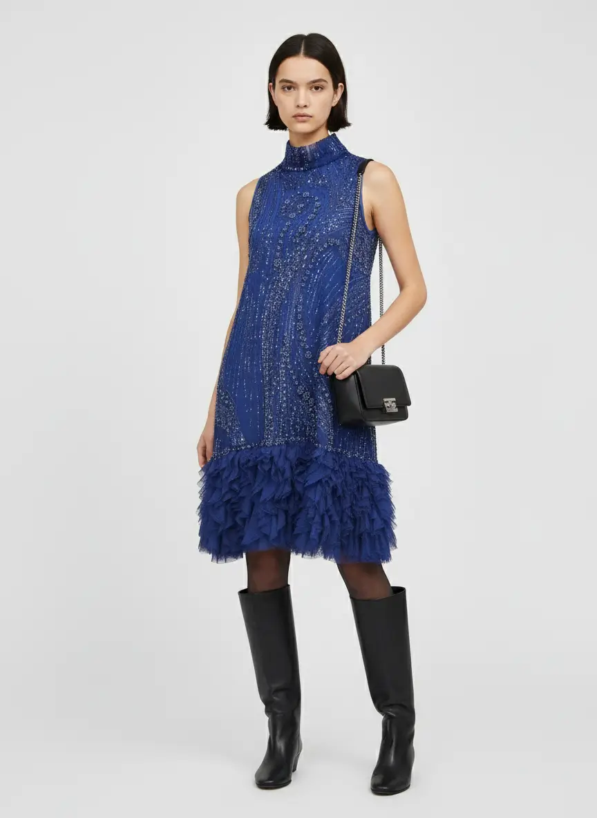 2madison Avenue Timeless Pieces Halter Navy Short Dress - Image 2