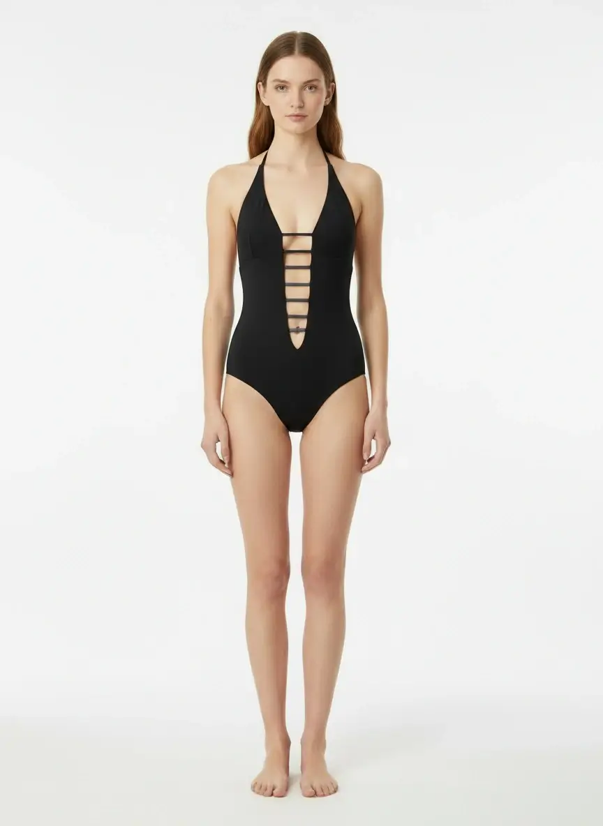 MONZLAPUR SS23 - Bodysuit/Bathingsuit with straps and Neck Ties Black - Image 2