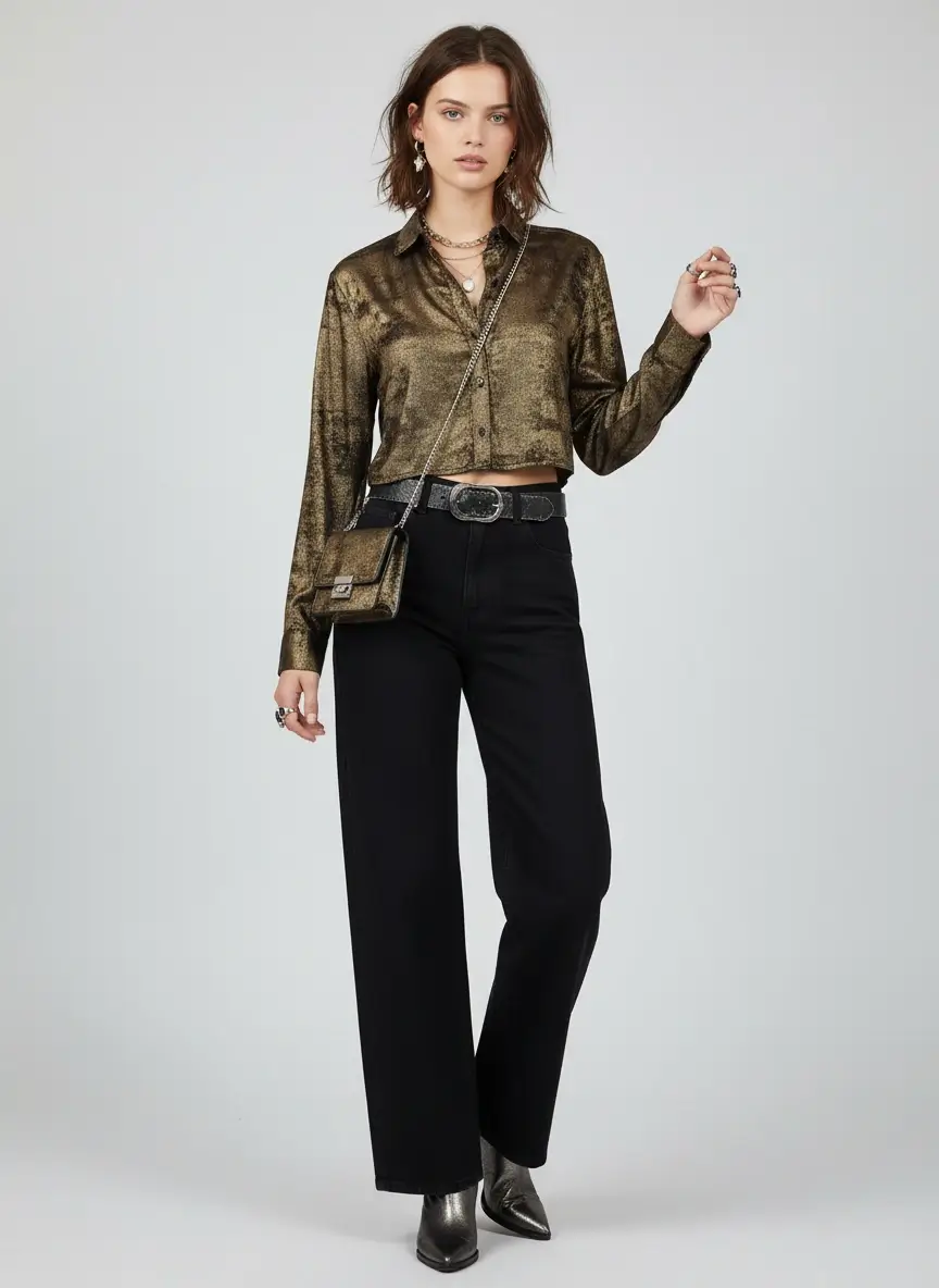 MONZLAPUR Gold Cropped Top - Image 2