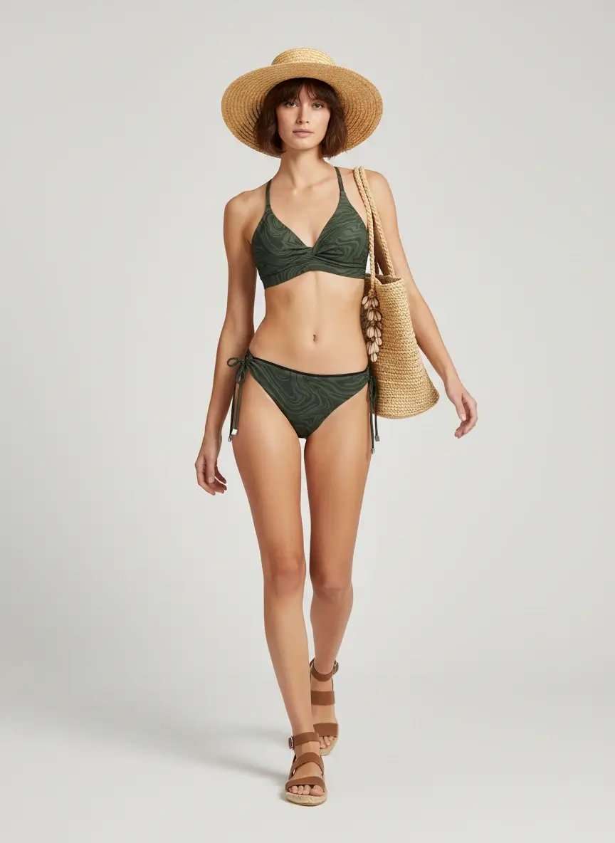 MundoE&E Green Twist Top & Pink Reversible Bottom Bikini Swimwear - Image 2