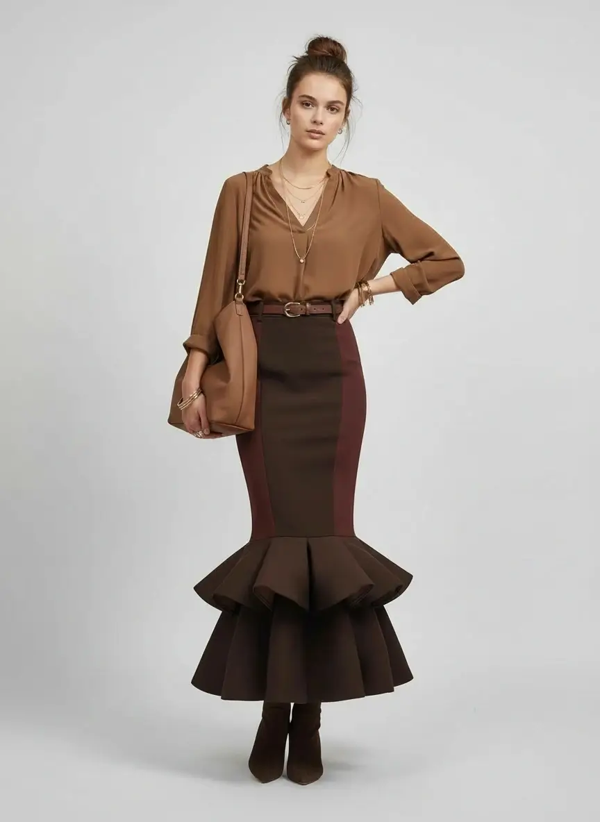 2madison Avenue Bonita Signature Brown Carrie Long Skirt With Flare - Image 2