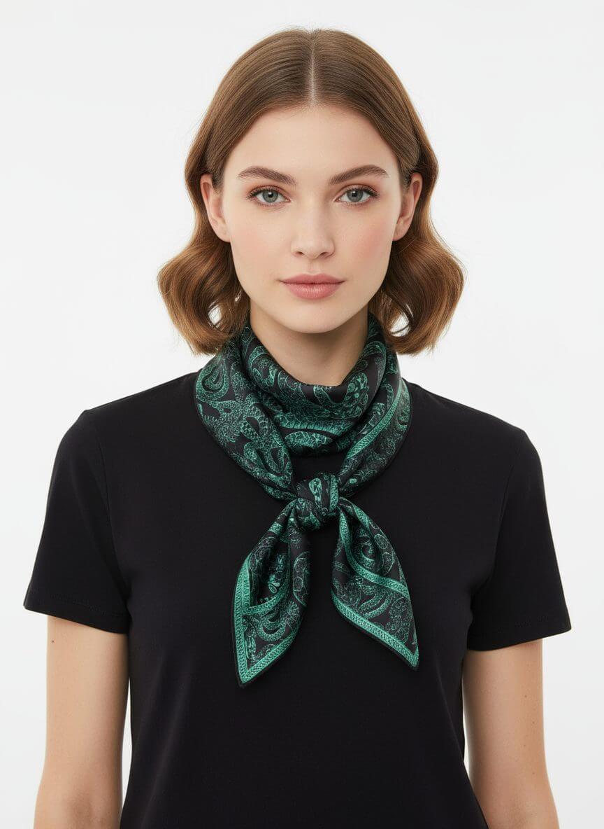 MONZLAPUR Animal Print Silk Scarf Green - Image 5