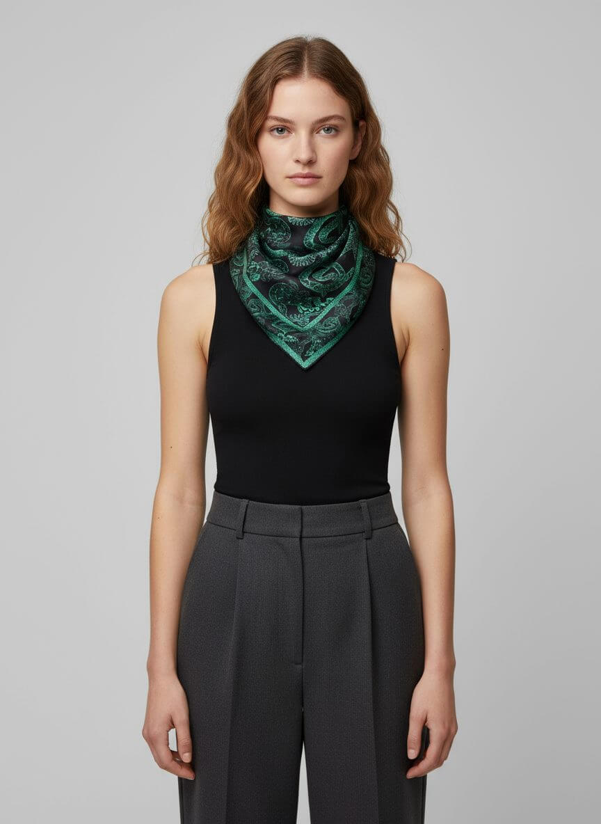 MONZLAPUR Animal Print Silk Scarf Green - Image 3
