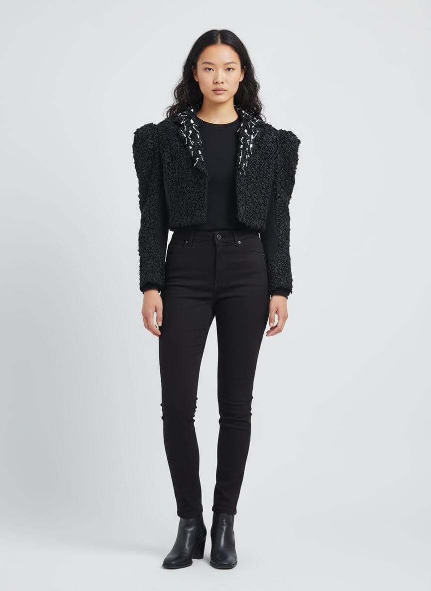 2madison Avenue Agnez Fur Black Blazer with Sequince - Image 2