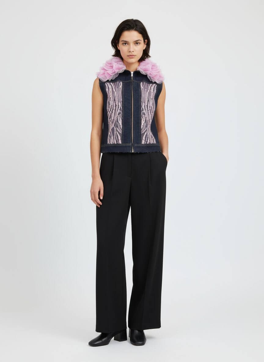 2madison Avenue Timeless Pieces Denim Fancy Vest In Pink Lace - Image 2