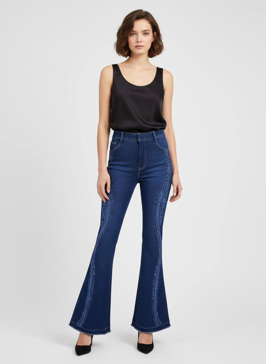 2madison Avenue Timeless Pieces Signature Denim Bell Bottom Pant With Sequin - Image 2