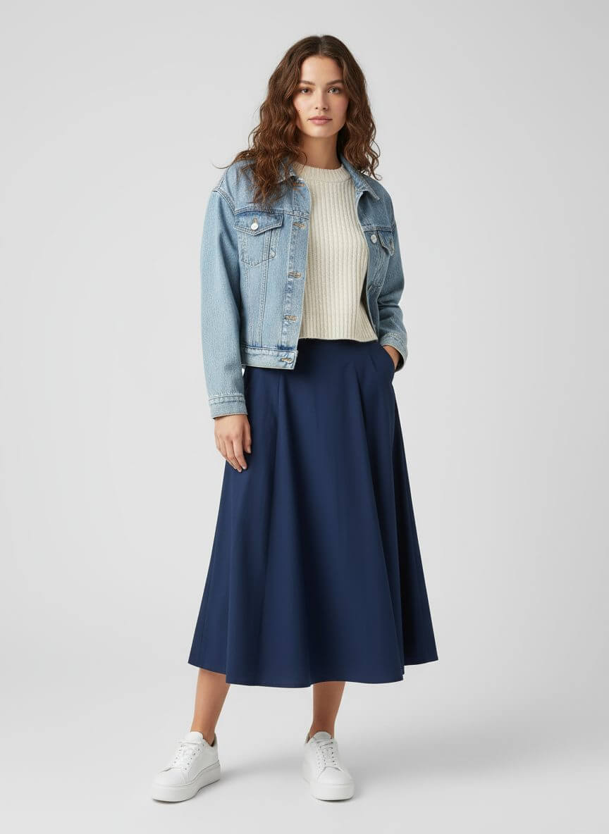 MONZLAPUR Taffetta Box Pleated Skirt - Blue - Image 2