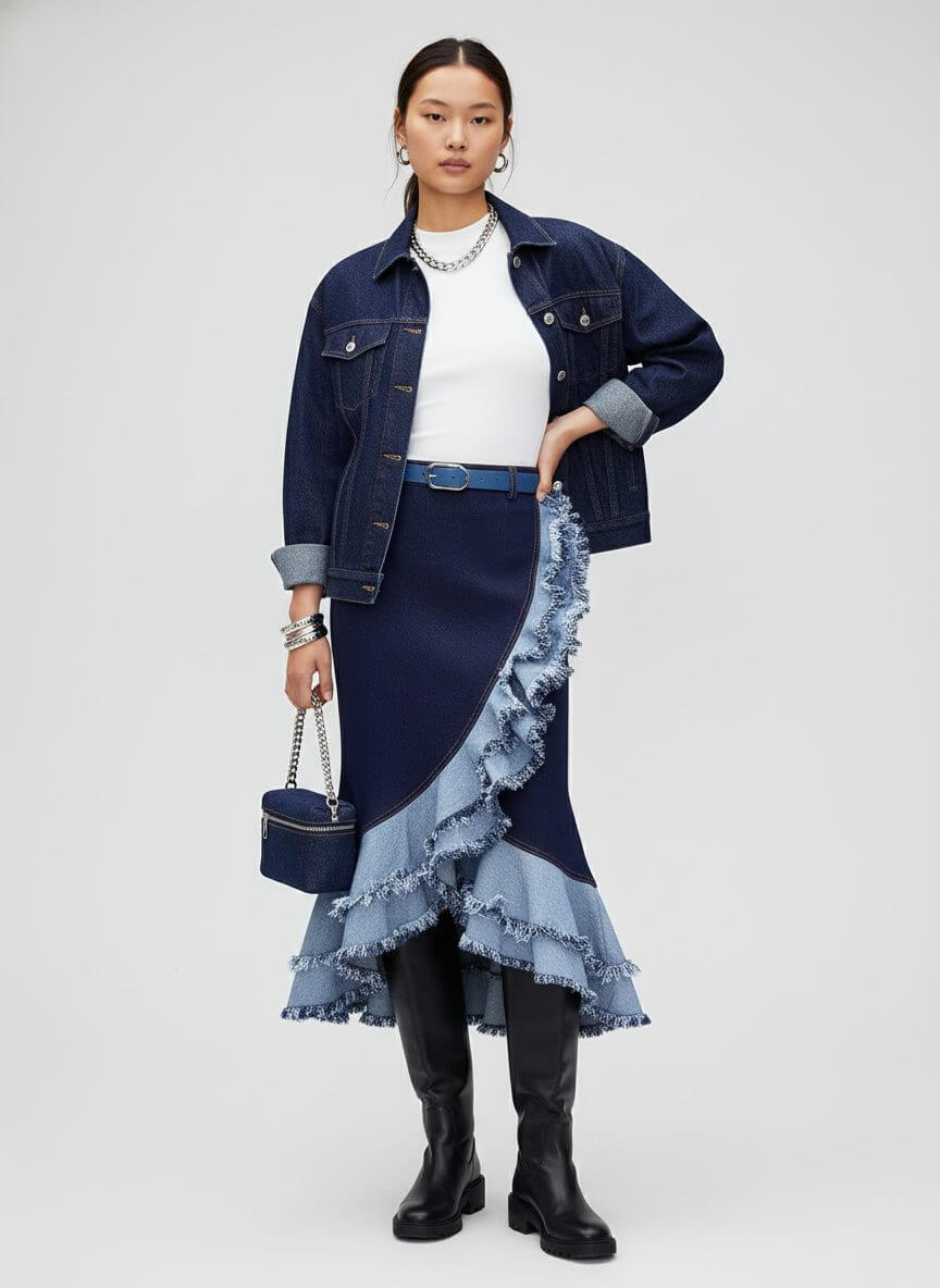 2madison Avenue Signature Denim Kahlo Skirt With Chambray - Image 2