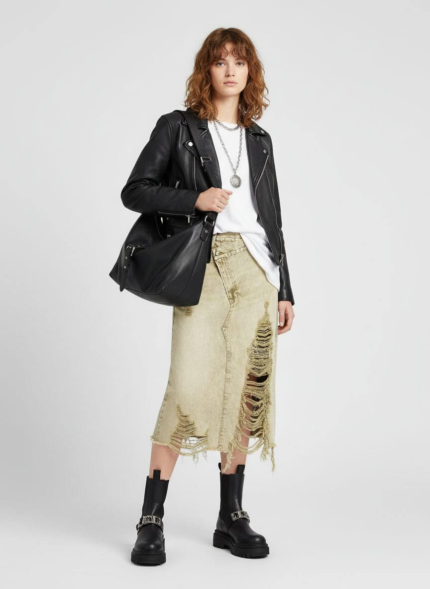 Circular Path Metallic Denim Skirt - Image 2