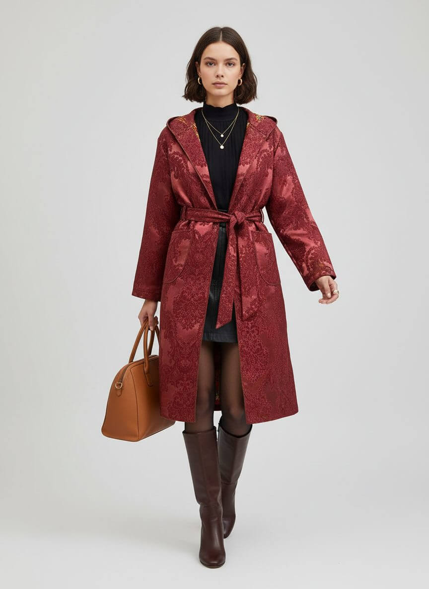 Bobo Marché Burgundy Long Hooded Long Coat - Image 2