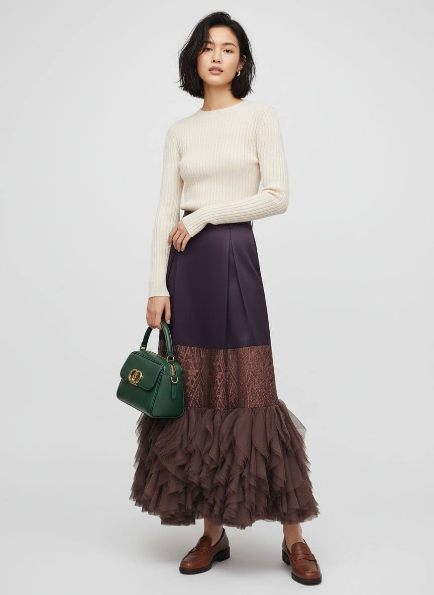 2madison Avenue Bonita Signature Brown Jennifer Long Skirt With Tulle - Image 2